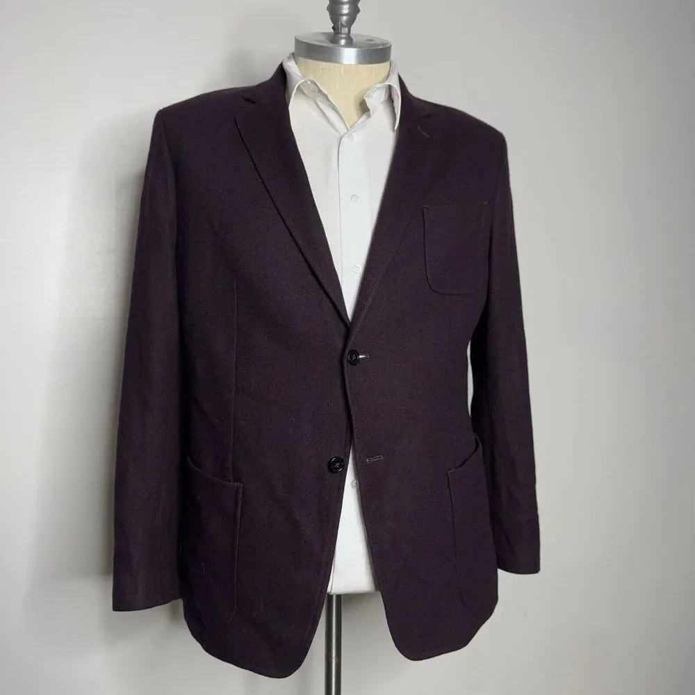 Banana Republic Italy Slim Fit Sport Coat 48L Mens Burgundy Red Solid Wool‎
